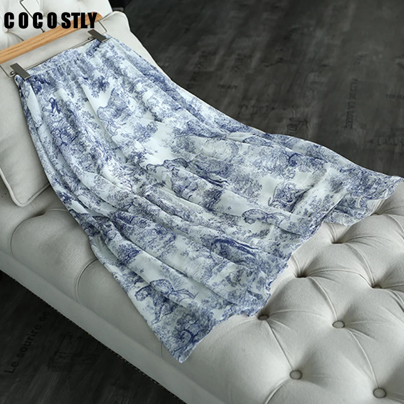 

Women animal leopard print long skirt big hem pleated Maxi skirts new 2019 autumn High Waist Brand Runway Skirt