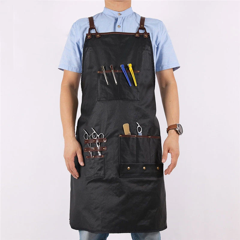 WEEYI Men Ladies Washed Cotton Barber Apron Hairdresser Adjustable