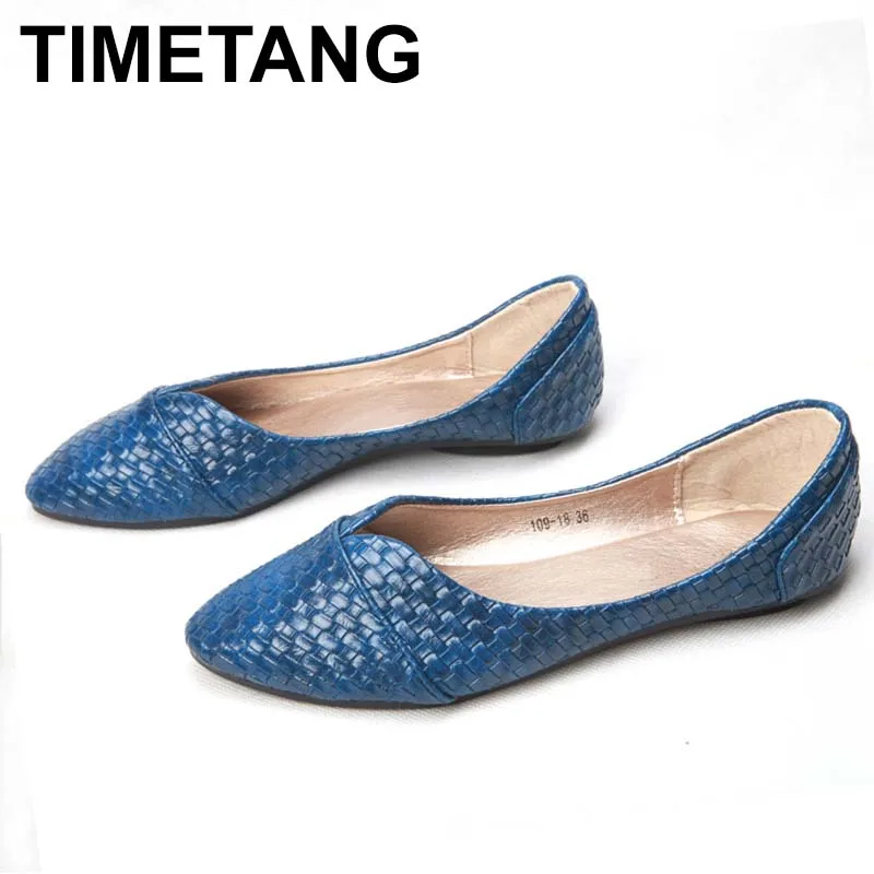 TIMETANG große größe 40,41 neue factore schuhe frauen klassische Gestrickte pu flache schuhe dame spitz V-mund casual frühling herbst C161