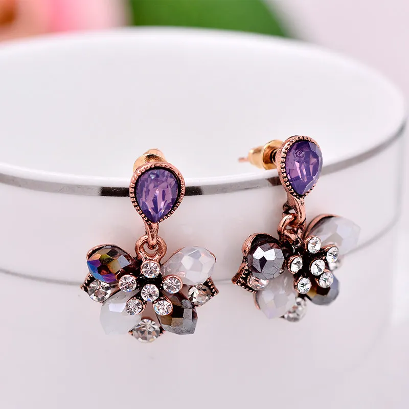 Fashion Brand Women's Gorgeous Elegant Petals Earrings Rhinestone Alloy Imitation Jade Earrings Women's Gift Jewelry (2)