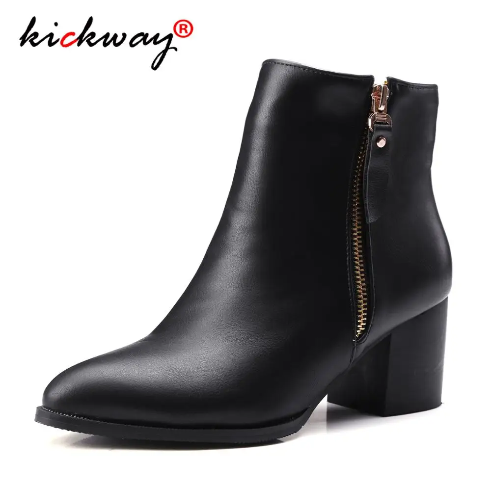 

2019 High Quality Pu Leather Boots Women Zipper Autumn Winter Ankle Boots for Women Platform High Heels Boots Large Size 34-48