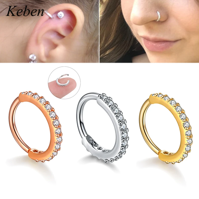 

1PC Hoop Earring Silver And Gold Color Cz Nose Hoop Helix Cartilage Earring Daith Snug Rook Tragus Ring Ear Piercing Jewelry