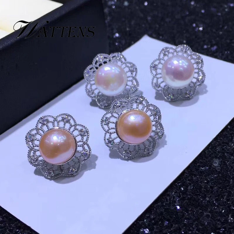 

Pearl jewelry 925 sterling silver Flower stud earrings natural pearl zircon earrings for women wedding party birthday gift