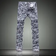 Korean Print jeans male flowers slim pants male trousers pants man made in china jeans trousers