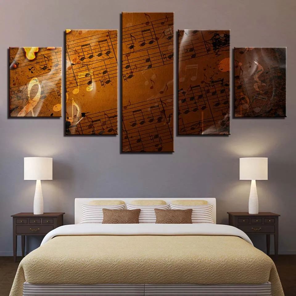 Canvas HD Prints Pictures Wall Art For Living Room Home Decor 5 Pieces Retro Score Music Notes Painting Vintage Poster Framework