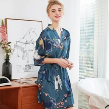 Женские ночной халат кимоно Женский из искусственного шелка Ванна платье пикантные летние пижамы невесты халаты для невесты Домашняя одежда M-XXL
