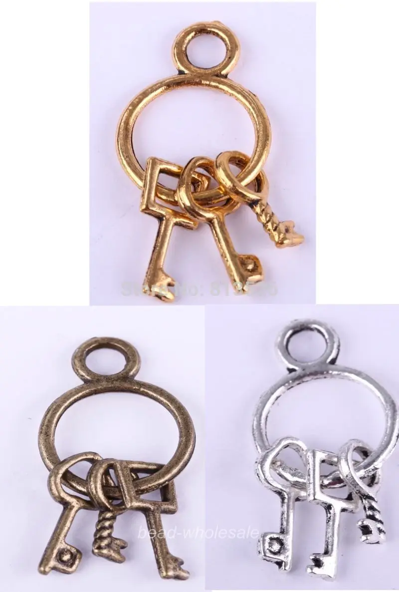 

OMH wholesale 25Pcs Tibetan Retro Silver/Golden/Bronze Key Chain with 3keys Pendant