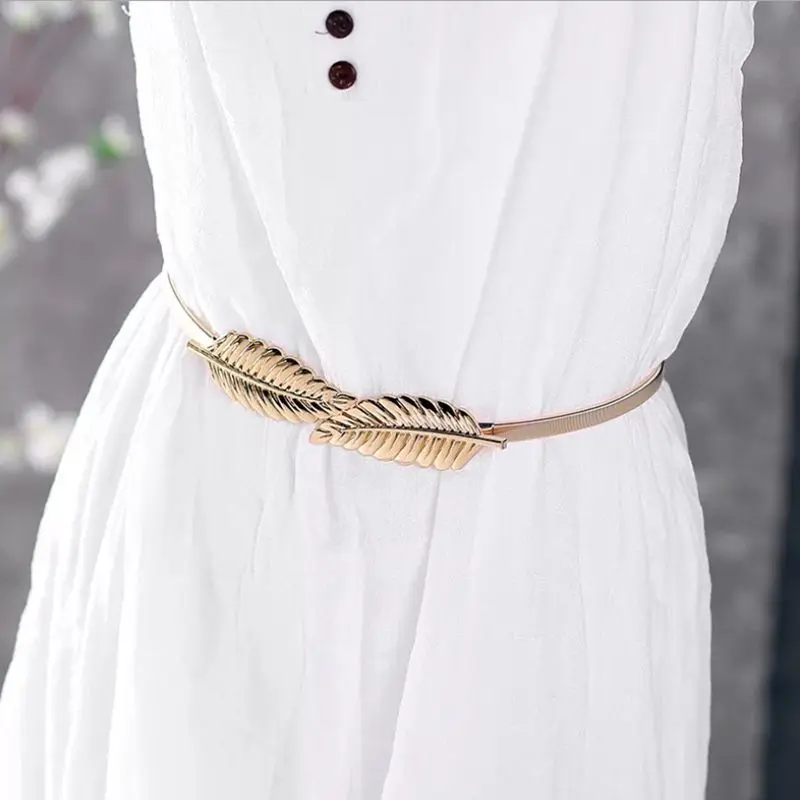 

80cm metal stretchy waist elegant waist belts gold leaf shape beautiful and romantic wedding design clasp women waistband A4066