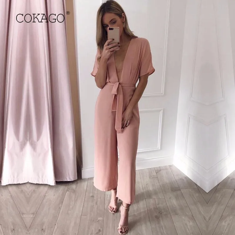 COKAGO Повседневный Бандаж с бантом и поясом розовый элегантный женский комбинезон