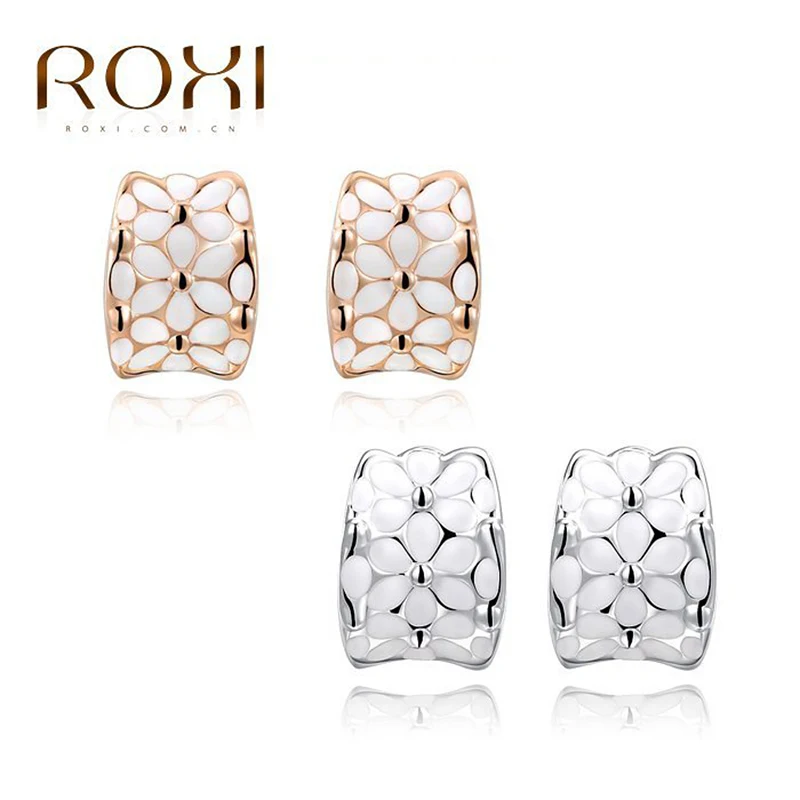 

ROXI Women Earrings Happiness Flower Crystal Earrings for Women White/Rose Gold Fashion Jewelry pendientes mujer moda 2018