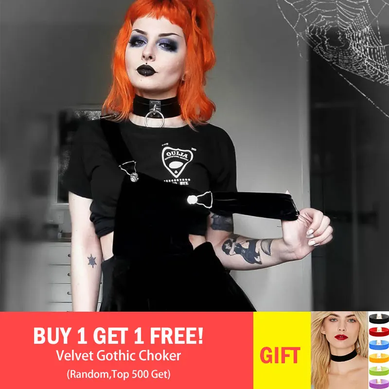 

Raisevern Gothic Velvet Women Solid Black Mini Dresses Chic Harajuku Streetwear Suspenders Plain Punk Female Darkness Dresses