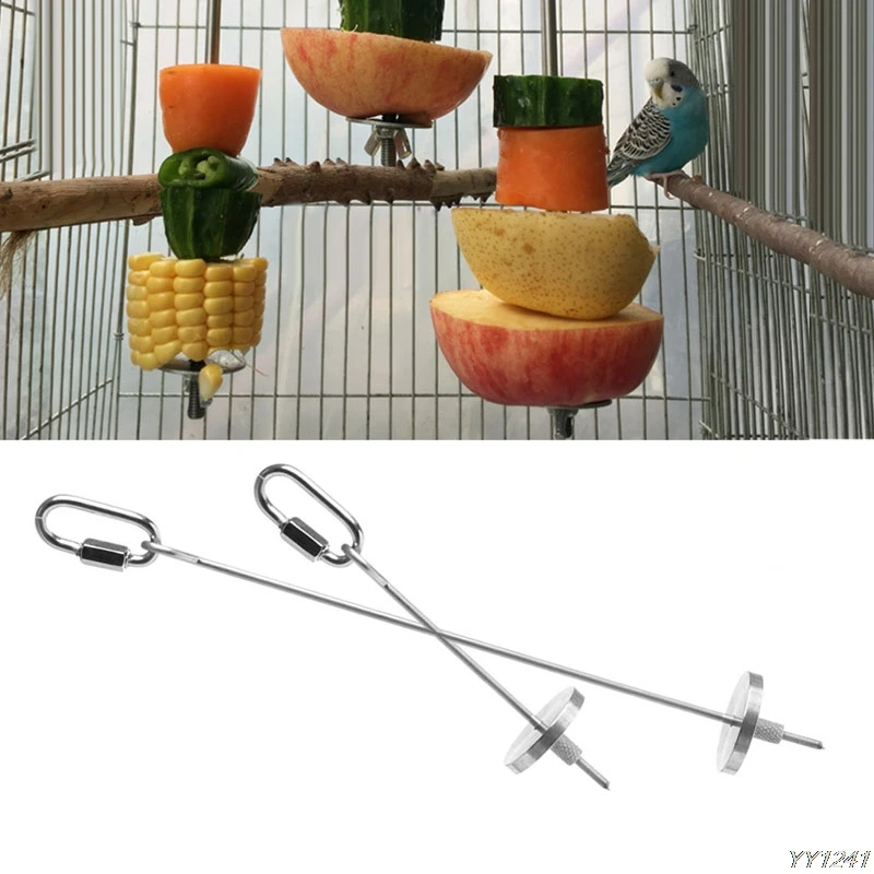 

Bird Parrot Cage Stainless Steel Skewer Food Meat Stick Spear Fruit Holder Toy