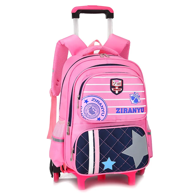 Детская сумка на колесиках для начальной школы, детский рюкзак с шестью колесами для скалолазания, съемный рюкзак с двойным использованием, Большая вместительная сумка - Цвет: pink-6 wheels