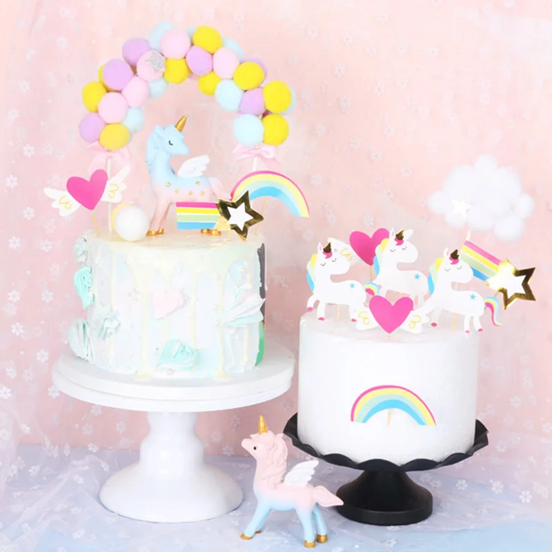 Радуга Единорог торт Топпер рисунок пирог на день рождения или свадьбу флаги облако шар торт флаг для Единорог вечерние украшения принадлежности