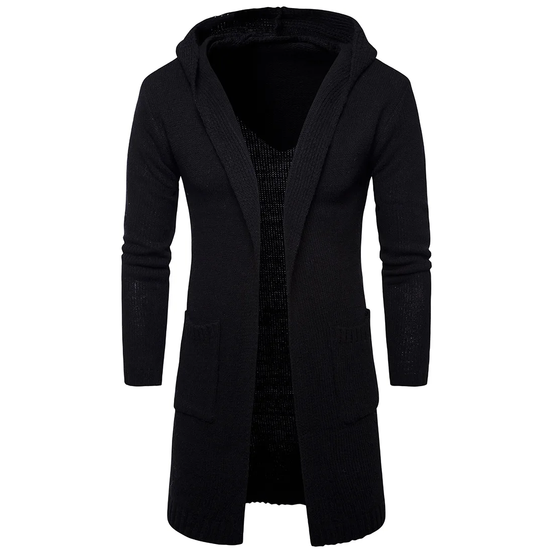 Mens Long Sleeve Draped Lightweight Open Front Longline Hooded Cardigan ...