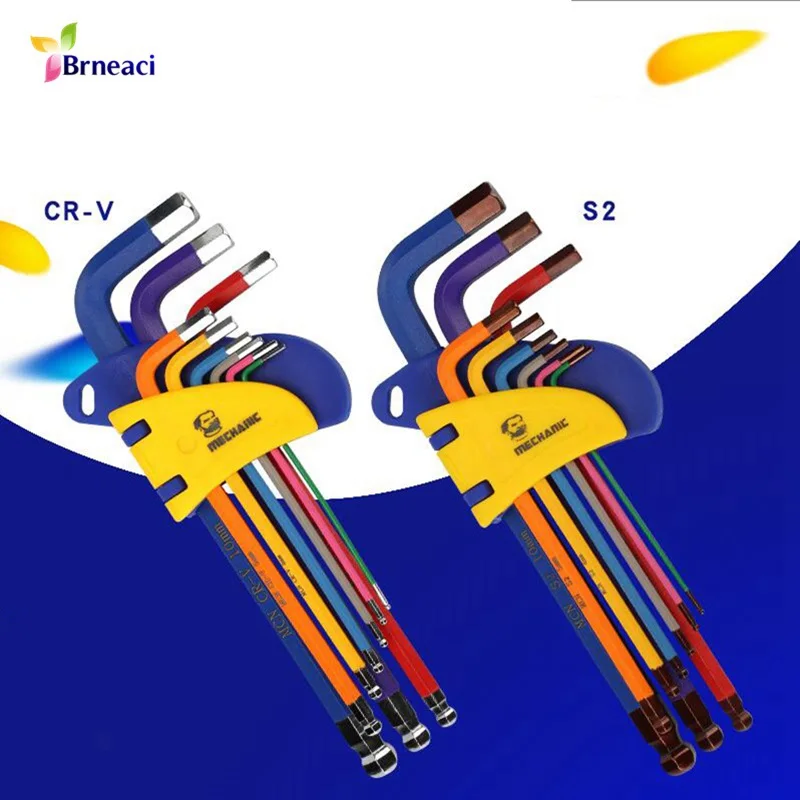 

MECHANIC 9pcs 1.5mm-10mm Hexagon Hex Wrench Round Head Wrench Allen Wrench Multitool Hand Tool Set Metalworking Tools