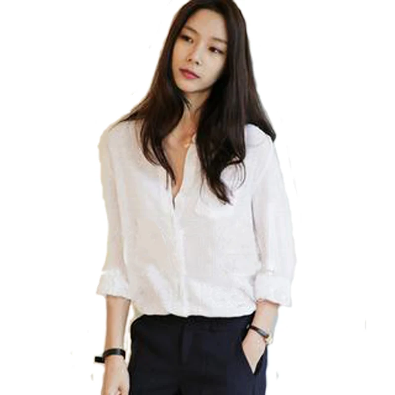 Women red linen blouse stand collar shirt design long