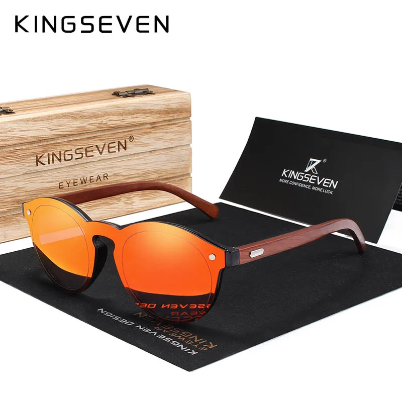 KINGSEVEN дизайн деревянные солнцезащитные очки для мужчин/женщин высокое качество зеркальные линзы UV400 классические солнцезащитные очки с деревянной посылка