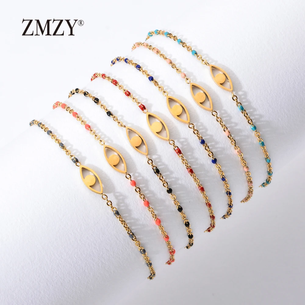 ZMZY Fashion Boho Single Evil Eye Bracelet Stainless Steel Jewelry Thin Gold Line Chain Charm Bracelet Women Love Gift