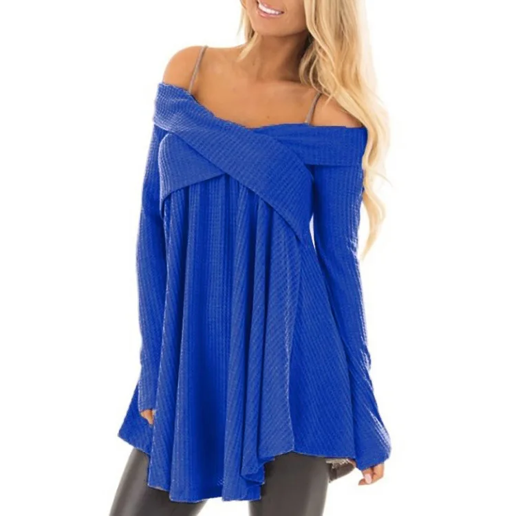 2018Hot style fall fashion trend bare shoulder strap long sleeve cross stitch sweater streetwear 2018Hot style fall fashion trend bare shoulder strap long sleeve cross stitch sweater streetwear