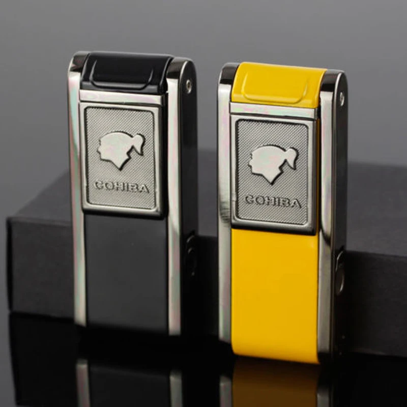 

COHIBA Fashion Metal Windproof Cigar Cigarette Lighter 2 Torch Jet Flame Portable Lighters With Lateral Punch