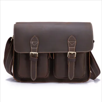 

ALAVCHNV New Men's One Shoulder Head Layer Crazy Horse Leather Retro Horizontal Large Capacity Crossbody Bag 1206
