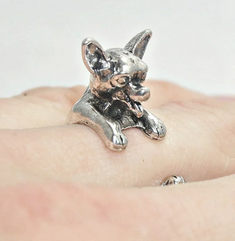 

Min 1pc New Arrival Chihuahua Ring Chihuahua Dog Jewelry Silver Ring Animal Wrap Adjustable Size Best Bijoux for Men Teens Gift