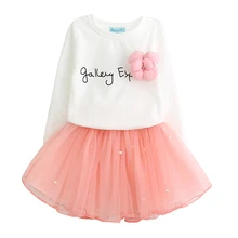 

2018 Fashion Girls Clothing Sets Clothes Butterfly Long Sleeve Letter T-shirt Tops+Floral Skirts 2Pcs Baby Girl Dress for Girl