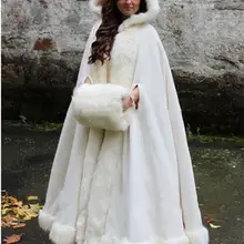 Белая/слоновая кость свадебная накидка Свадебные накидки с капюшоном с отделкой из искусственного меха теплая зимняя одежда для взрослых для зимы Свадебные накидки/пончо