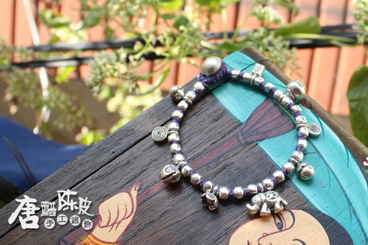 New Original hand-woven Thai silver S990 silver bracelet for woman elephant flower woman's bracelet woman's anklet 