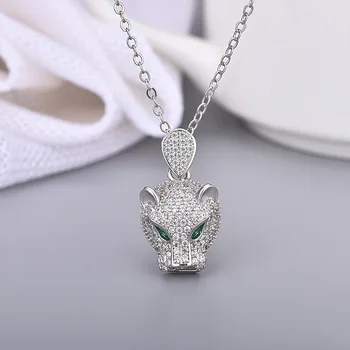 

925 Sterling Silver Wedding Jewelry Pendant Necklace NEW leopard head Pave Rhinestone Punk Pendants High Quality