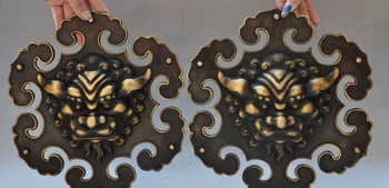 

old chinese bronze Evil Guardian town house Fu Foo Dog Lions Door buckle Knocker