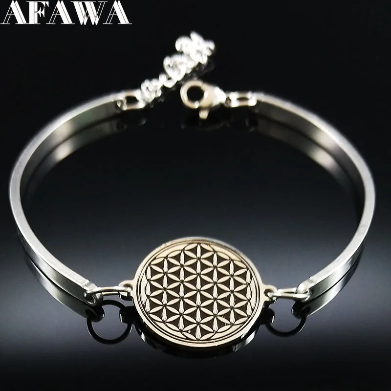 

2019 Fashion Flower of Life Stainless Steel Bracelet for Women Bead Silver Bracelet Jewelry acero inoxidable B18353
