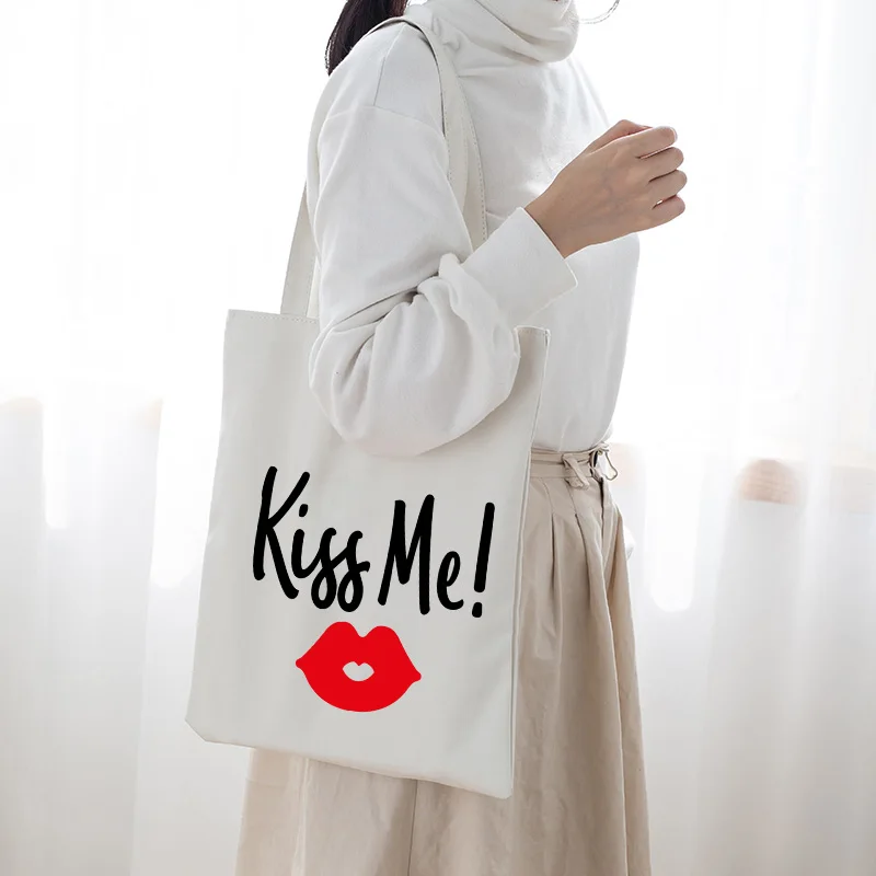 Сумка тоут с монограммой 12 унций холщовая Толстая сумка цветочным принтом Kiss Me