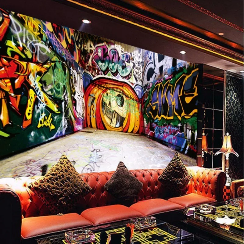

Beibehang Custom Wallpaper Home Decorative Mural Street Street Graffiti TV Background Wallpaper Large Mural Background photo