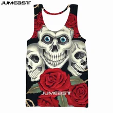 Jumeast бренд для мужчин/для женщин 3D жилет с принтом красная роза и череп короткий рукав Новая мода спортивный пуловер Лето безрукавки для