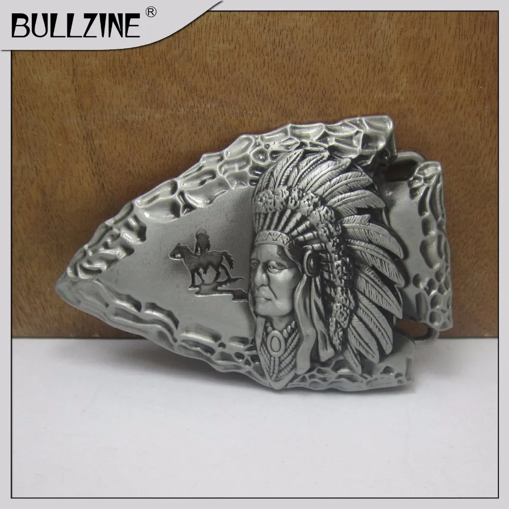 

The Bullzine wholesale Indian belt buckle with pewter finish FP-03515 suitable for 4cm width snap on belt