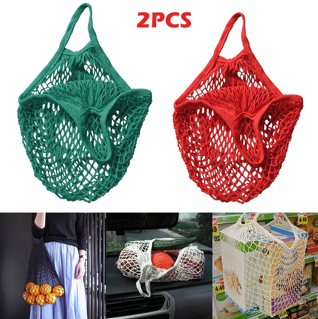 

2PCS Mesh Net Turtle Bag String Shopping Bag Reusable Fruit Storage Handbag Tote Exquisite And Practical Furniture