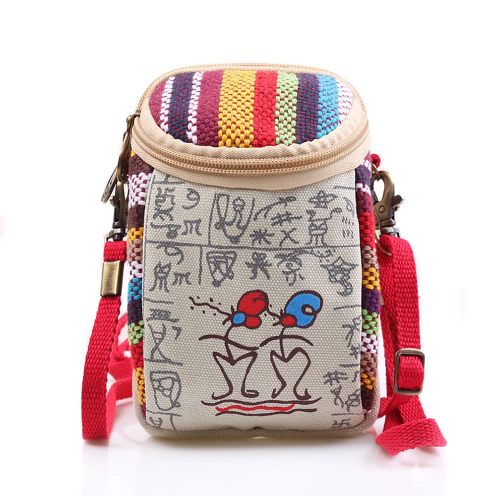 

Women National Wind Printing Double Zipper Mobile Phone Bag for 5'' Coin Purses Clutch Small Wallet Messenger Crossbody HandBags