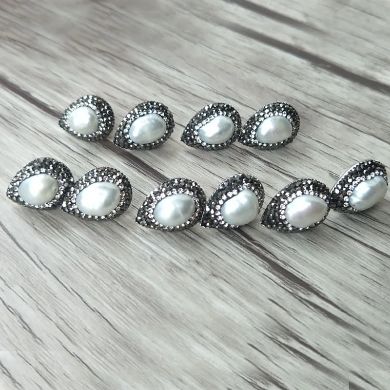 10 пар воды-падение натуральный пресноводный жемчуг серьги гвоздики, с кристаллом Циркон проложенный гвоздик серьги, ювелирные изделия серьги ER325