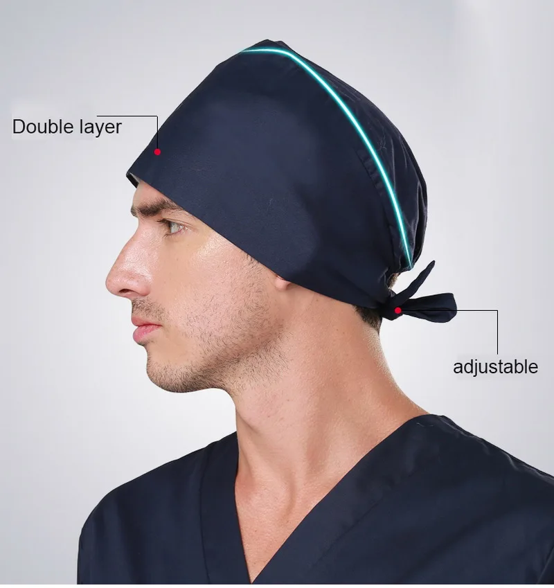 Одноцветная шапка для операционной, для мужчин и женщин, рабочие шапки, регулируемые шапочки для медсестры, турбаны, хирургические головные уборы, рабочая шапка для здоровья