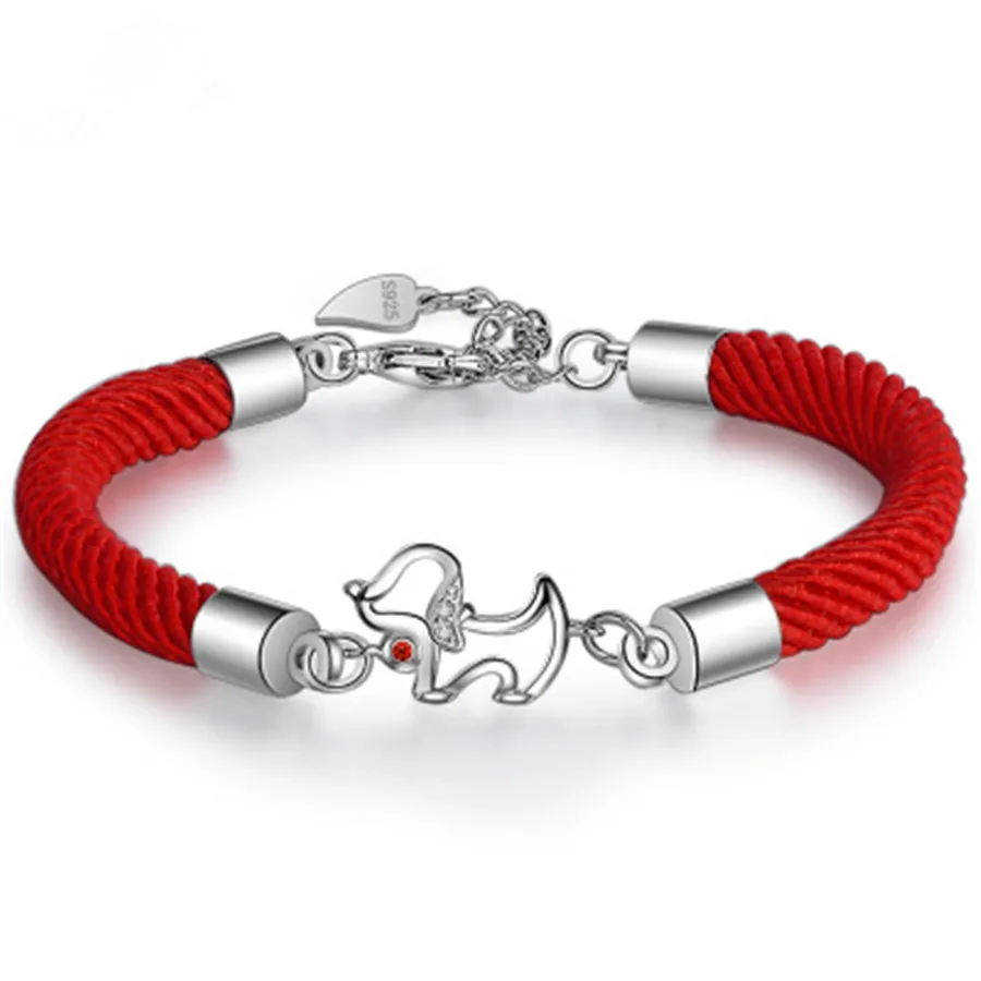 

2018 New Dog Year Red Bracelet Ethnic Adjustable Bracelet Women's Sterling Silver Wristband Pulseira Feminina