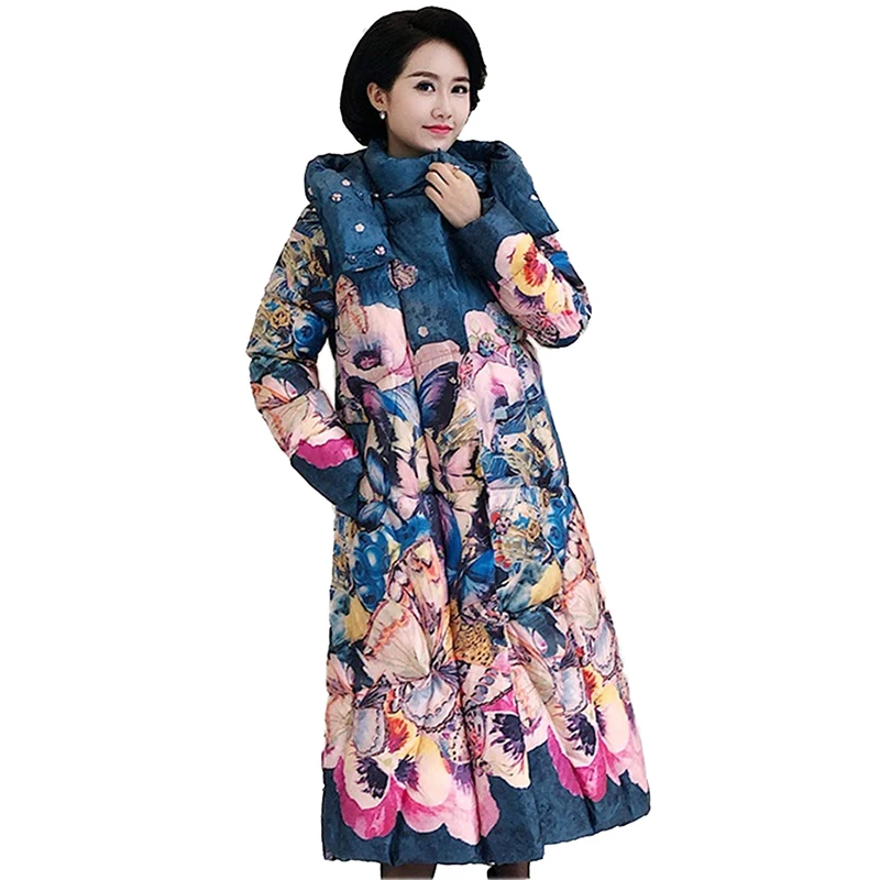 

Winter Print Parkas Women 2019 New Down cotton jacket Plus size 5XL Thicken Warm Hooded Coat Female Loose Long Cotton Coats 2318