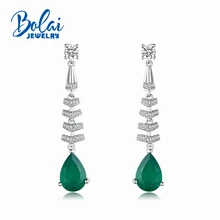 bolaijewelry,Long dangle gemstone earring natural green agate in 925 sterling silver fine jewelry for women lady daily wear gift bolaijewelry,Long dangle gemstone earring natural green agate in 925 sterling silver fine jewelry for women lady daily wear gift