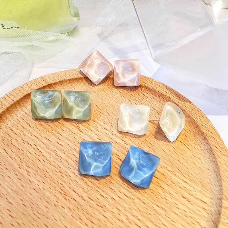 

Acrylic square matcha color earrings 2019 new trend earrings female summer fresh wild temperament earrings
