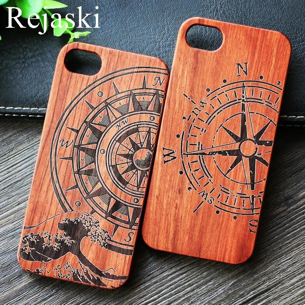 

Ultra Thin Compass Gear Wood Phone Case For Apple iPhone 7 8 Wooden Cover Original Carving iPhone 8 Plus Cases Coque