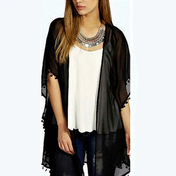 

New Lady Women Black Boho Chiffon Splice Long Maxi Open Cardigan Shirts Clothes Kimono Coat Blouse Summer