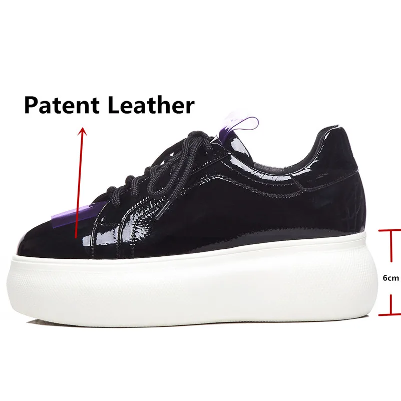 FEDONAS Women Patent Leather Platforms Flats New Spring Autumn Shoes Woman Fashion Round Toe Lace Up Casual Female Sneakers