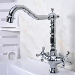 Deck Mounted Polished Chrome Brass Swivel Spout Double Cross Handles Kitchen/Bar Bathroom Sink Faucet Hot&Cold Mixer Tap anf922