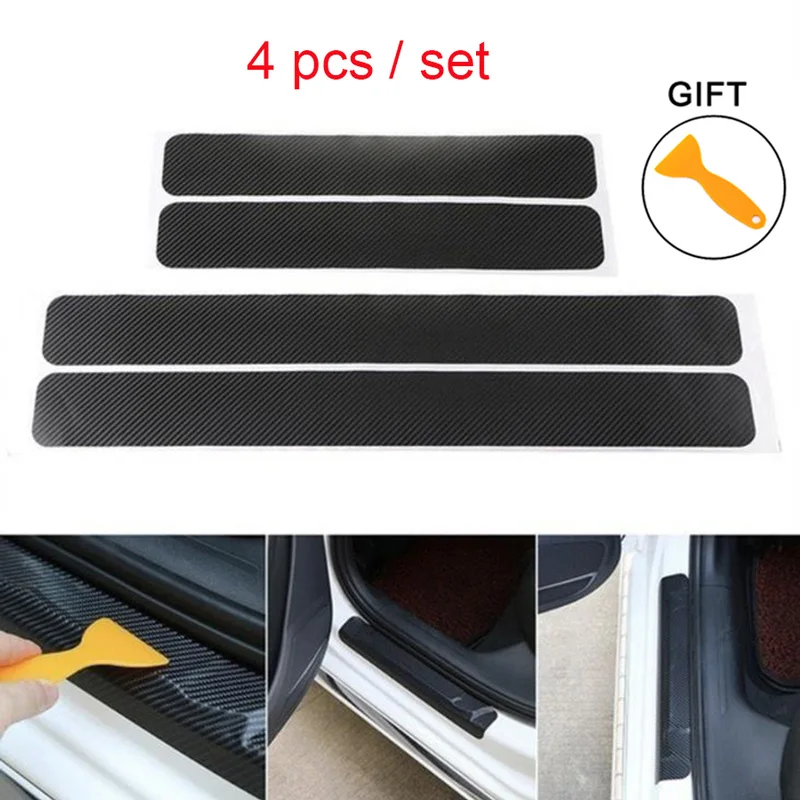 

4 Pcs Car Sticker Door Sill Protector 3D Carbon Fiber Pedals Guards Anti-kick Scratch Door Kick Guard Threshold Auto Accessories